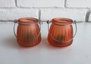 Dois Mini Castiçais de Vidro Laranja com Velas
